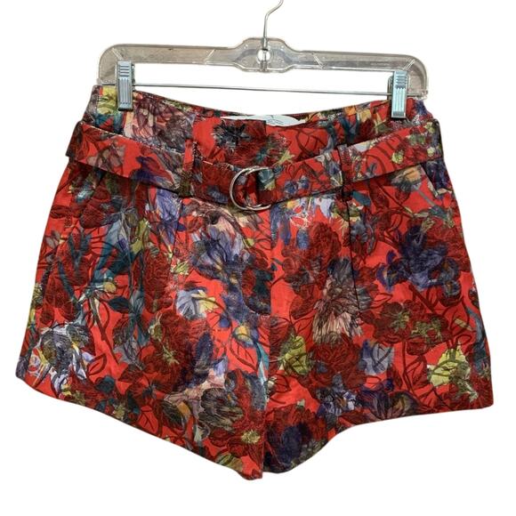 IRO Floral Belted Brocade Jacquard High-Rise Shorts Red/Multi Size 38 (6) Luxury - Picture 5 of 13